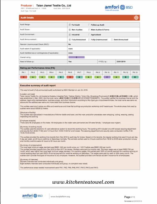 Dish towel BSCI certificates