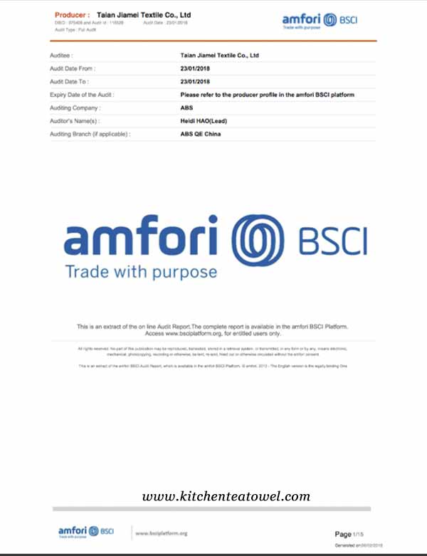 Turkish towel BSCI certificates